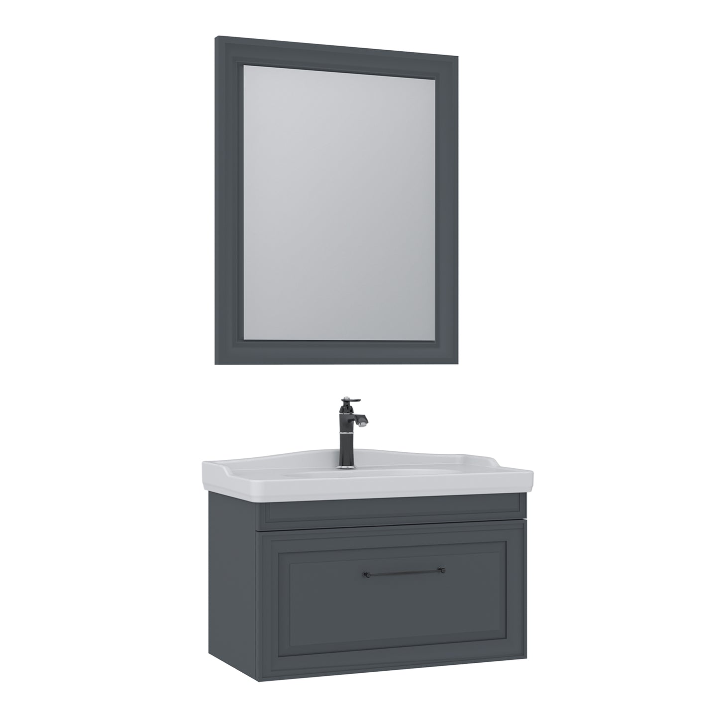 Orka Design 85 cm Banyo Dolabı Takımı | Mat Antrasit