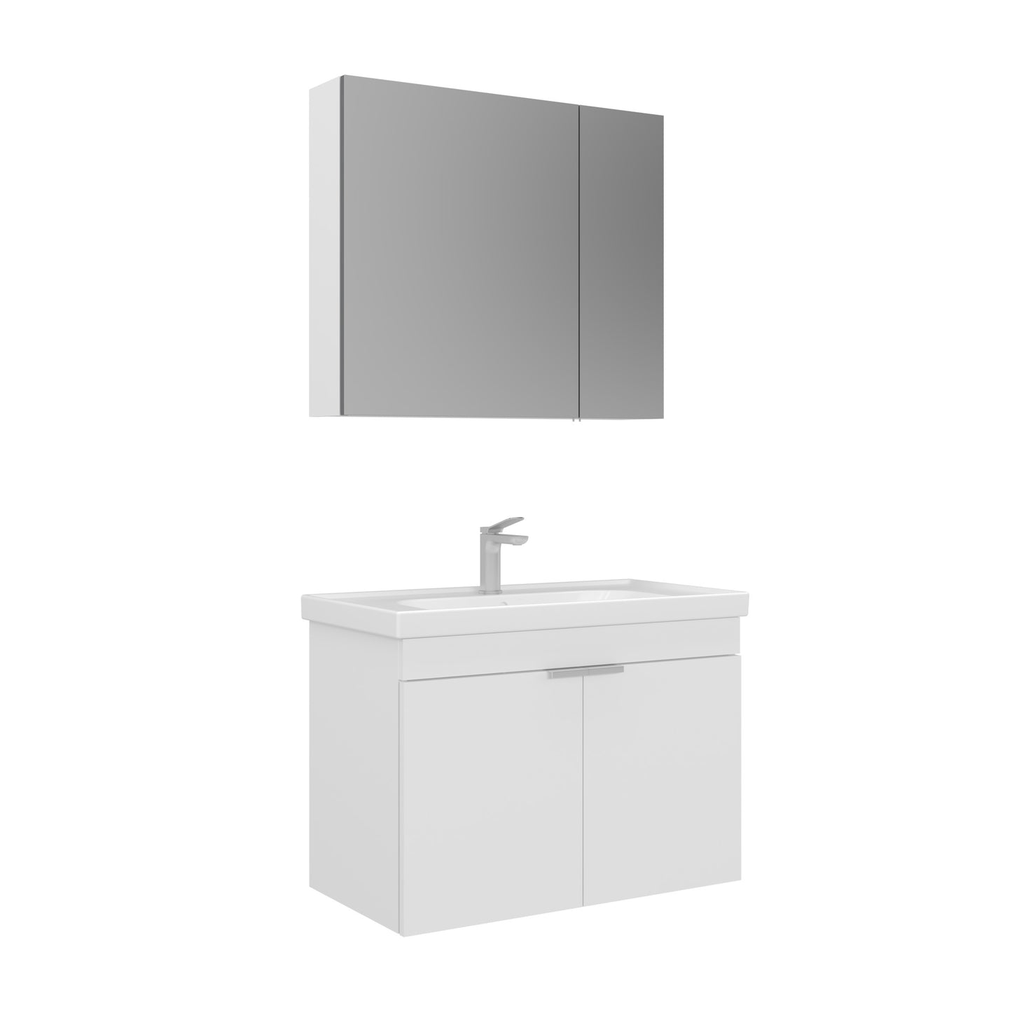 Orka Desna 80 cm Banyo Dolabı Takımı | Ayna Dolaplı | Mat Beyaz