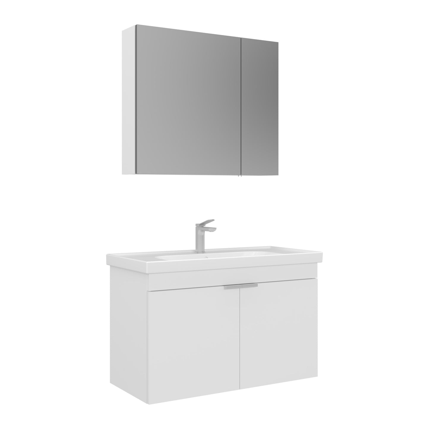 Orka Desna 90 cm Banyo Dolabı Takımı | Ayna Dolaplı | Mat Beyaz