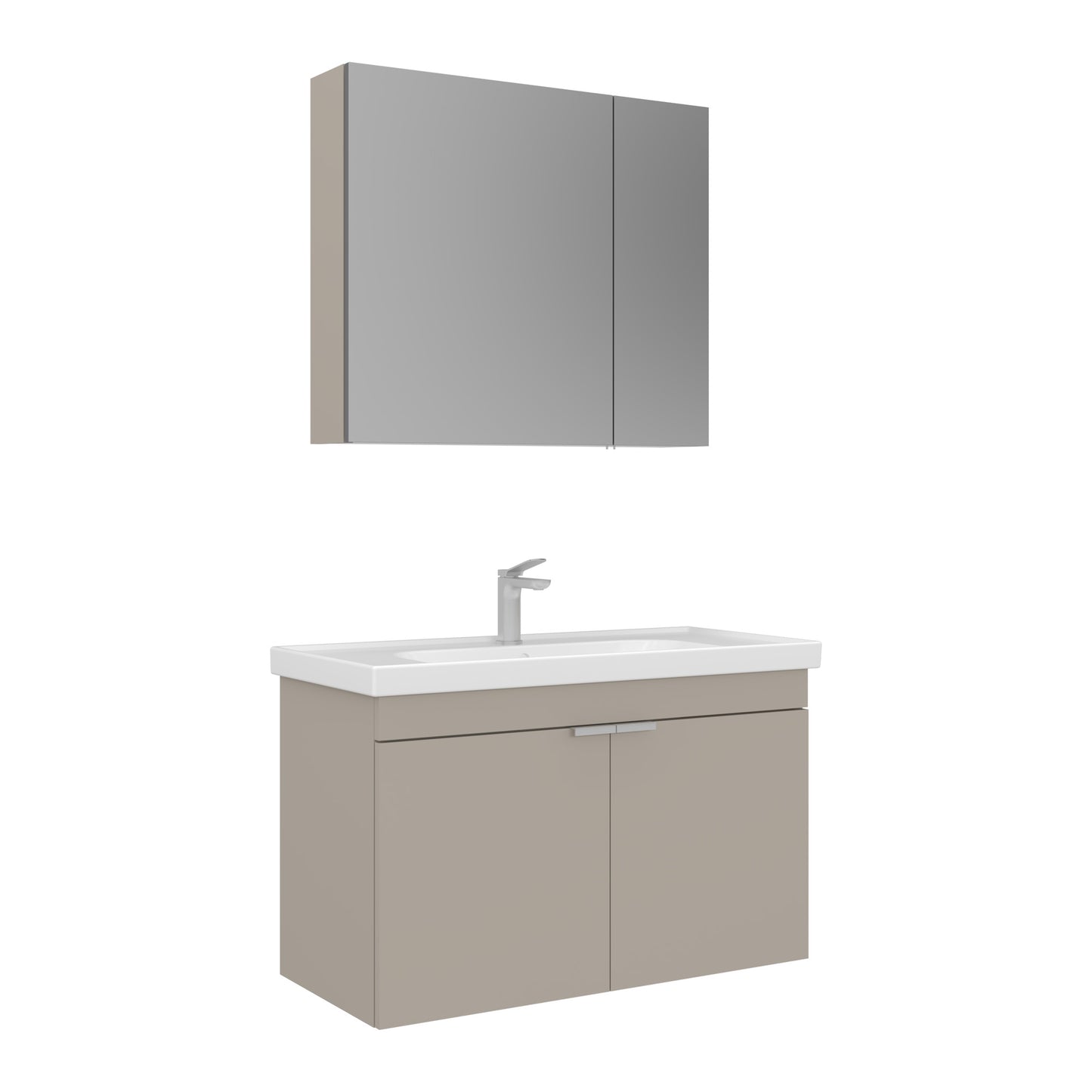 Orka Desna 90 cm Banyo Dolabı Takımı | Ayna Dolaplı | Mat Çöl Beji