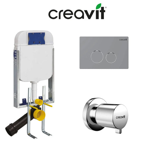 Creavit Gömme Rezervuar Montaj Seti — Gömme Rezervuar + Kumanda Paneli + Ara Kesme Valfi