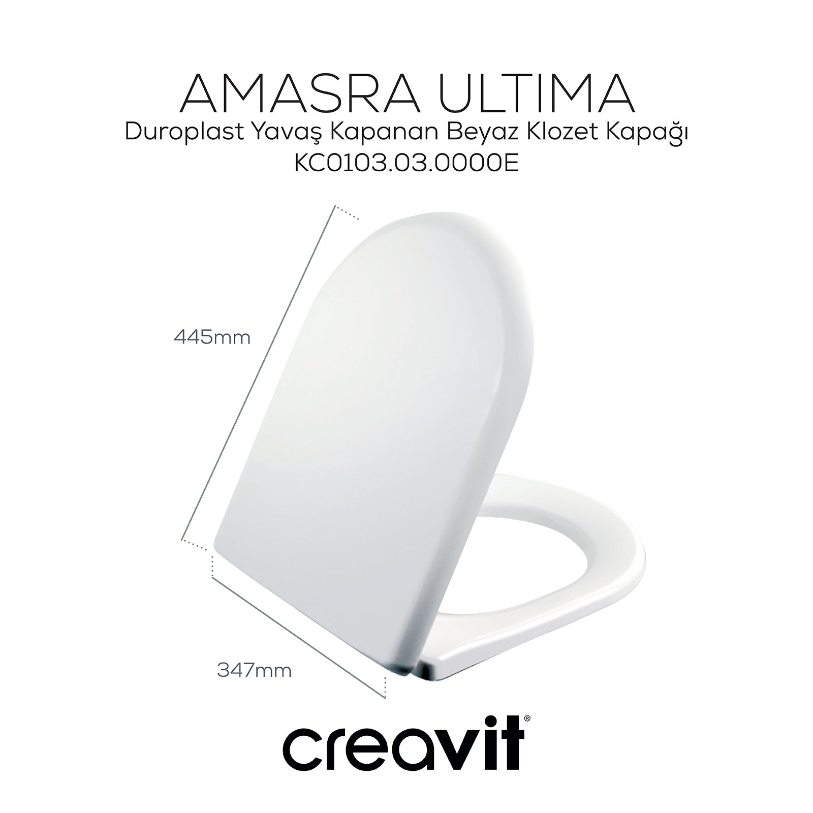 Creavit Amasra Ultima Duroplast Yavaş Kapanan Beyaz Klozet Kapağı KC0103.03.0000E