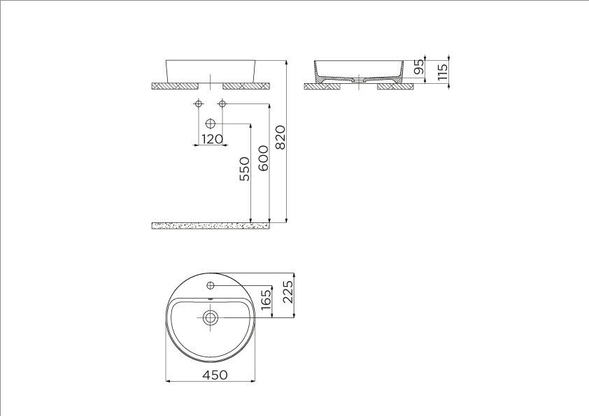 Creavit Loop Yuvarlak Masaüstü Setüstü Çanak Lavabo Siyah Mat Batarya Delikli Ø45 cm LP146-00SM00E-0000