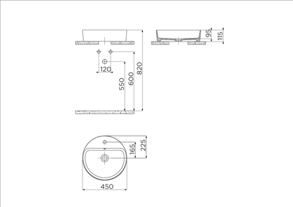 Creavit Loop Yuvarlak Masaüstü Setüstü Çanak Lavabo Siyah Mat Batarya Delikli Ø45 cm LP146-00SM00E-0000