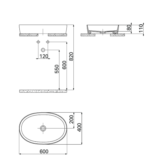 Creavit Loop Oval İnce Masaüstü Setüstü Çanak Lavabo Mat Cappuccino Ø60 cm LP160-00CM00E-0000 - Banyovit