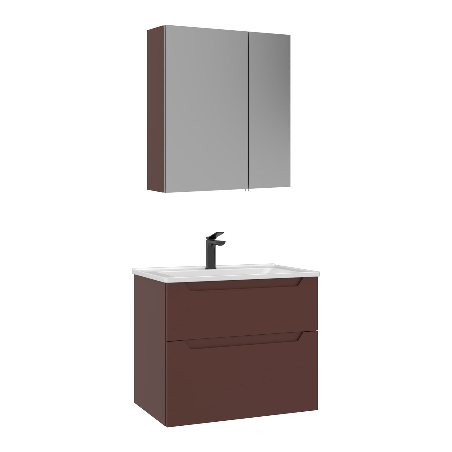 Orka Messina 65 cm Banyo Dolabı Takımı | Ayna Dolaplı | Mat Kırmızı