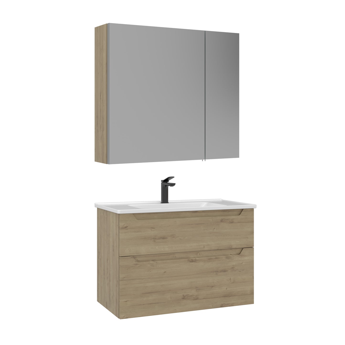 Orka Messina 85 cm Banyo Dolabı Takımı | Ayna Dolaplı | Meşe