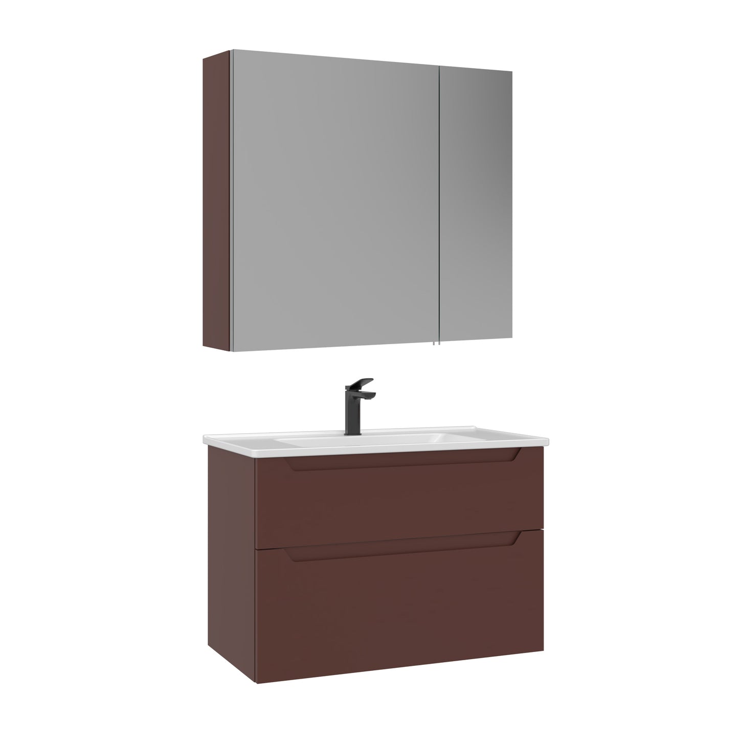 Orka Messina 85 cm Banyo Dolabı Takımı | Ayna Dolaplı | Mat Kırmızı