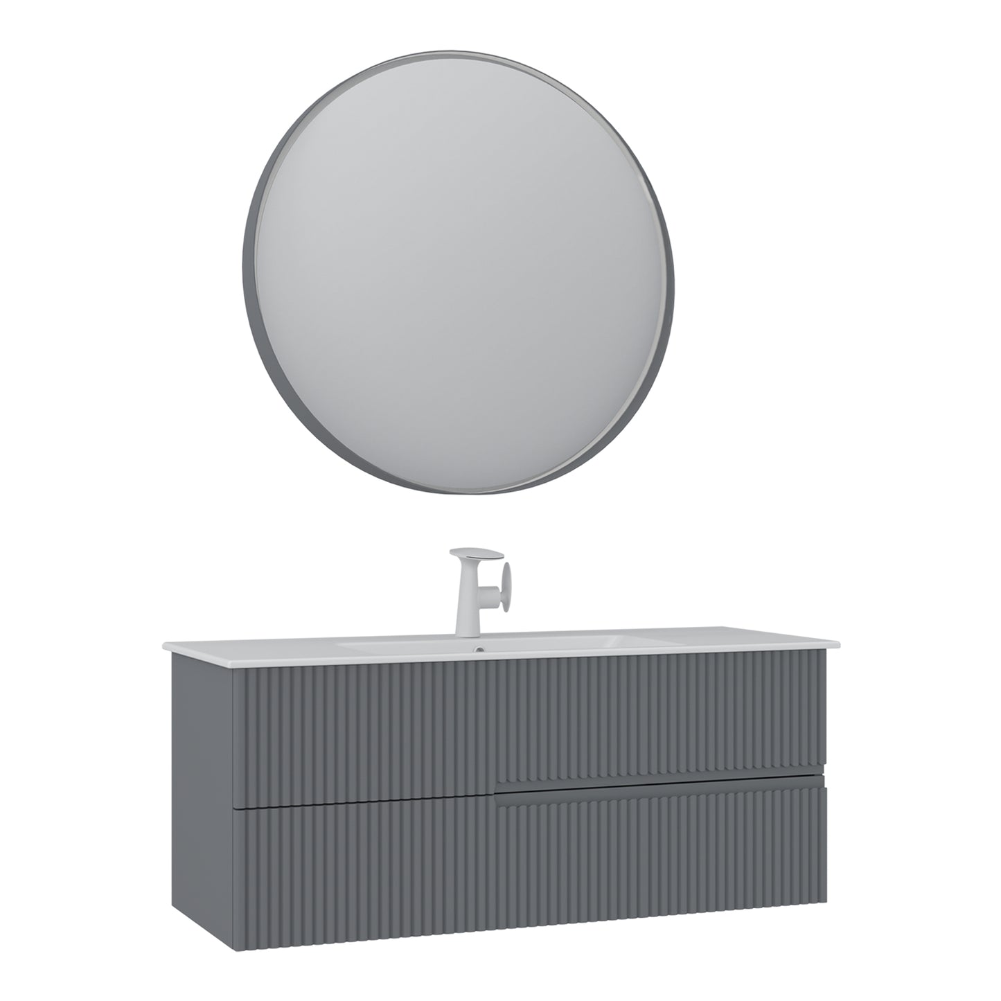 Orka Moonlight 120 cm Banyo Dolabı Takımı | Çift Çekmeceli | Mat Gri