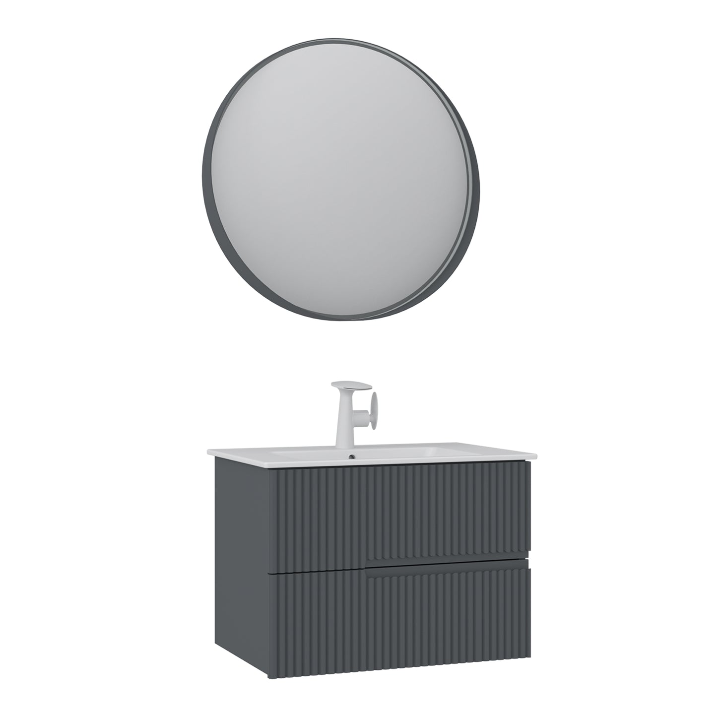 Orka Moonlight 70 cm Banyo Dolabı Takımı | Çift Çekmeceli | Mat Antrasit