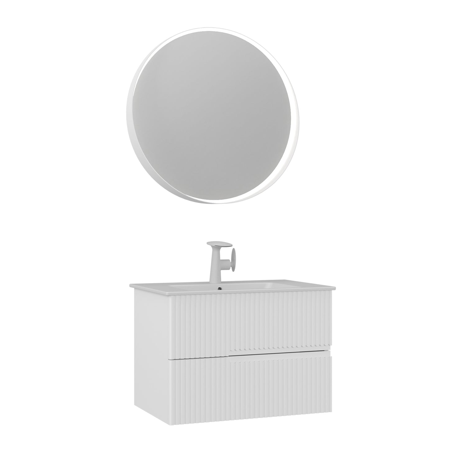 Orka Moonlight 70 cm Banyo Dolabı Takımı | Çift Çekmeceli | Mat Beyaz