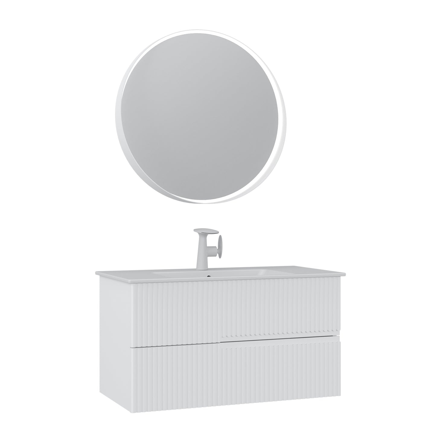 Orka Moonlight 90 cm Banyo Dolabı Takımı | Çift Çekmeceli | Mat Beyaz