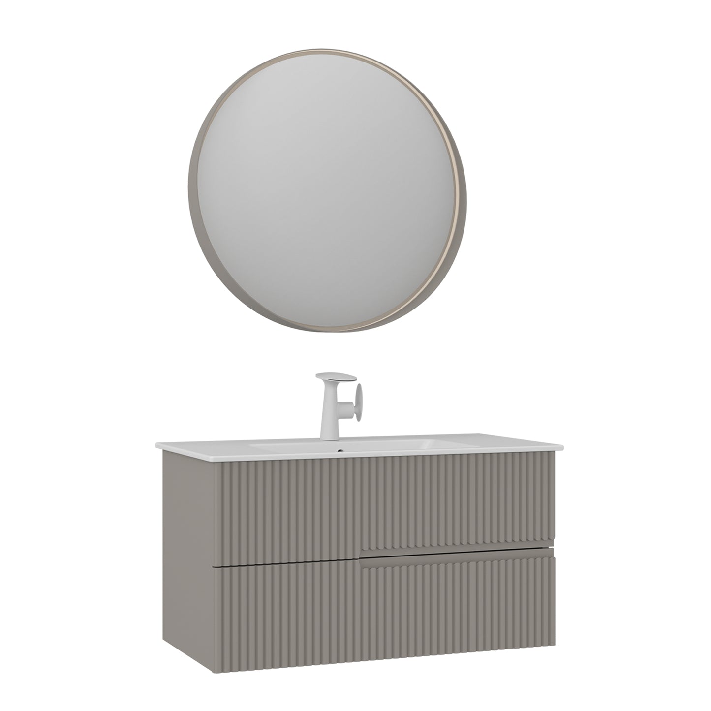 Orka Moonlight 90 cm Banyo Dolabı Takımı | Çift Çekmeceli | Mat Vizon