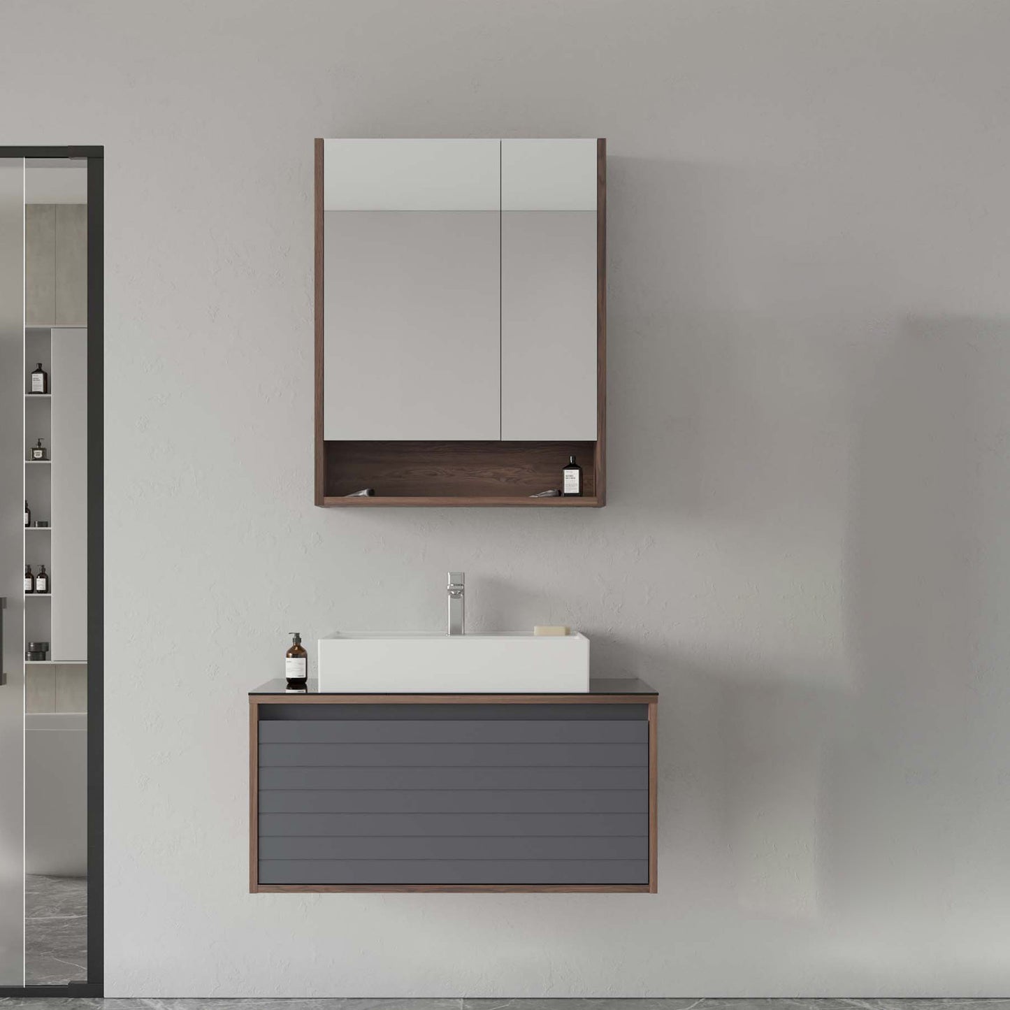 Orka Prato 80 cm Banyo Dolabı Takımı | Navaro Antrasit