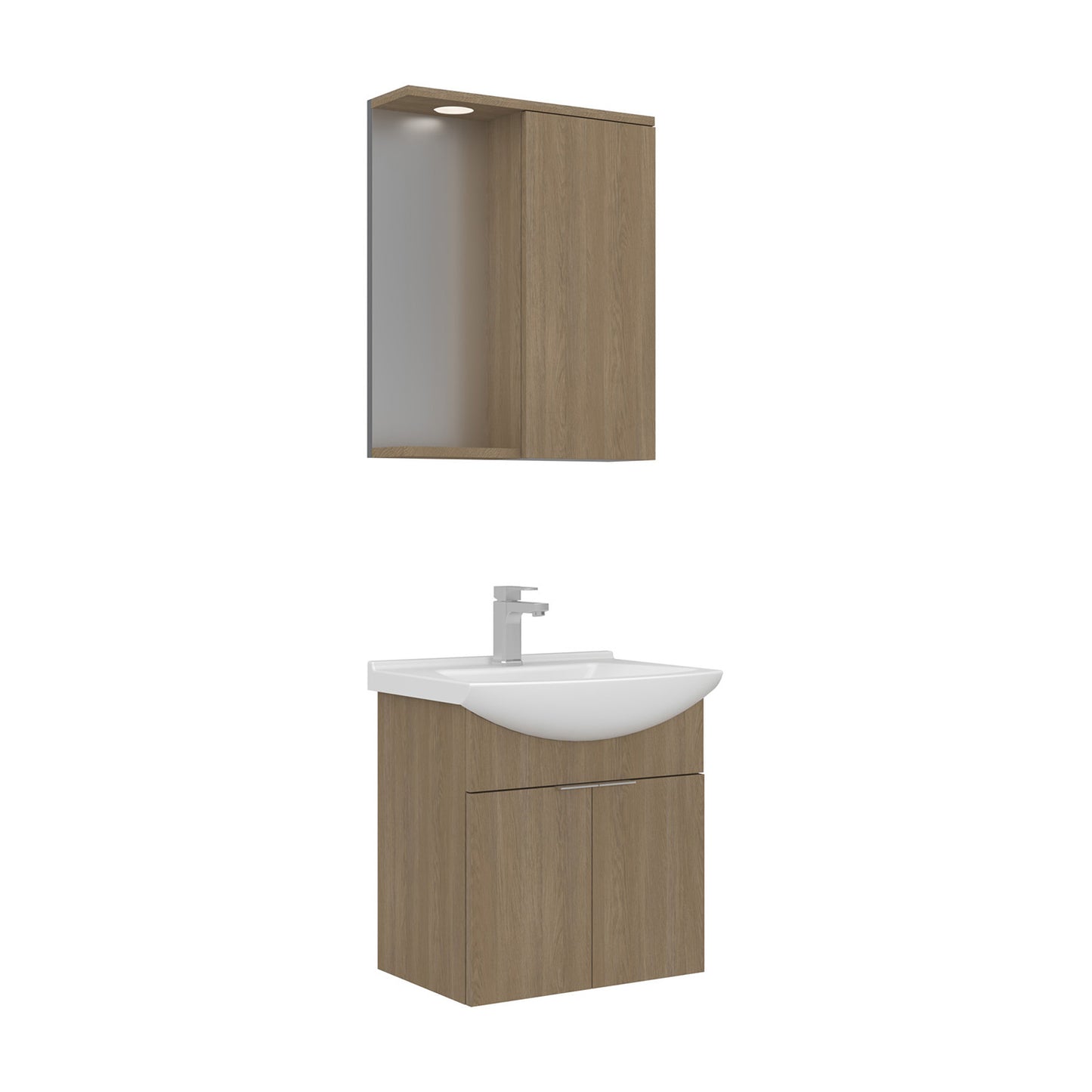 Orka Purus 55 cm Kapaklı Aynalı Dolaplı Banyo Dolabı Takımı | Spot Aynalı | Budva