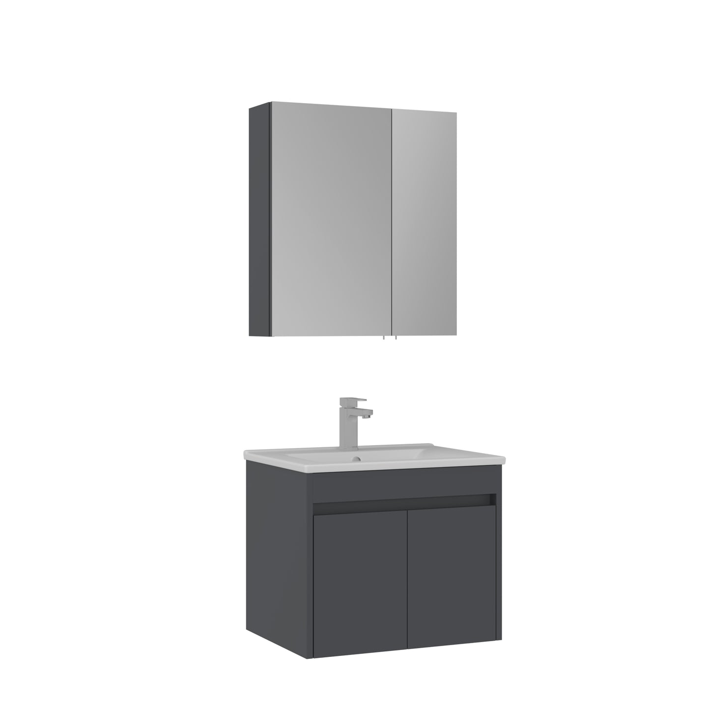 Orka Side 65 cm Kapaklı Banyo Dolabı Takımı | Mat Antrasit
