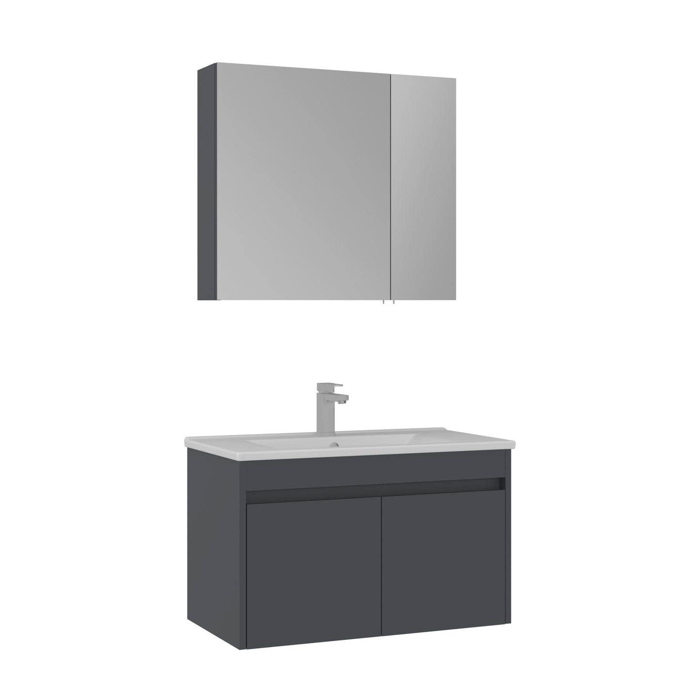 Orka Side 85 cm Kapaklı Banyo Dolabı Takımı | Mat Antrasit
