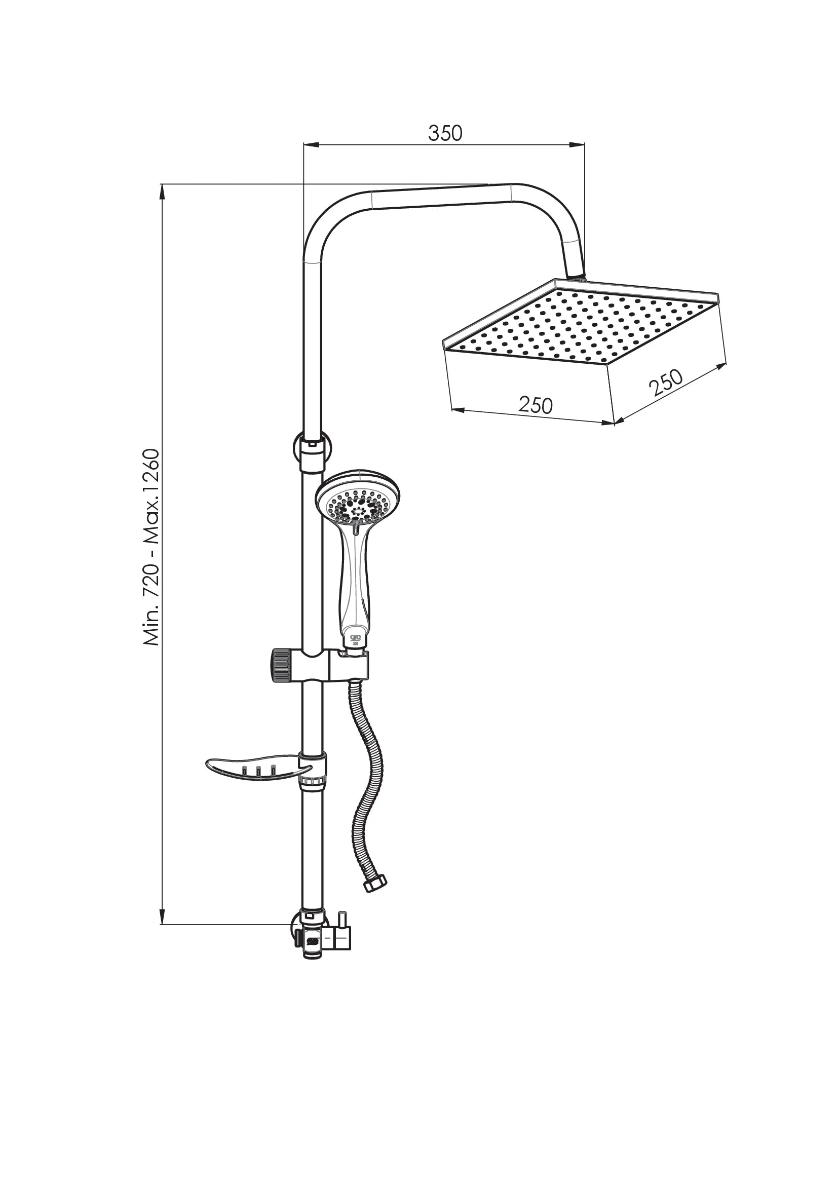 Duş Seti (5 Fonksiyonlu El Duşu +250X250) Krom Dst24 Gpd - Banyonline