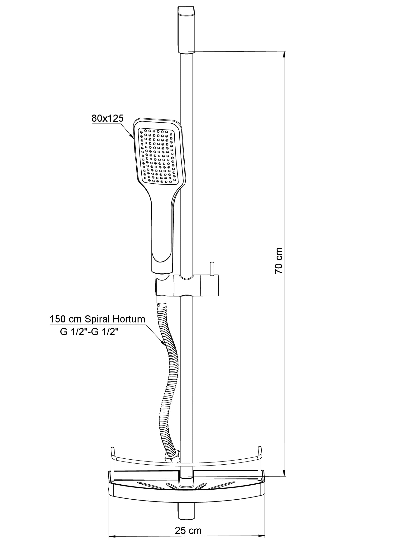 Sürgülü Duş Seti (Tek Fonksiyonlu 80X125) Krom Dst30 Gpd - Banyonline