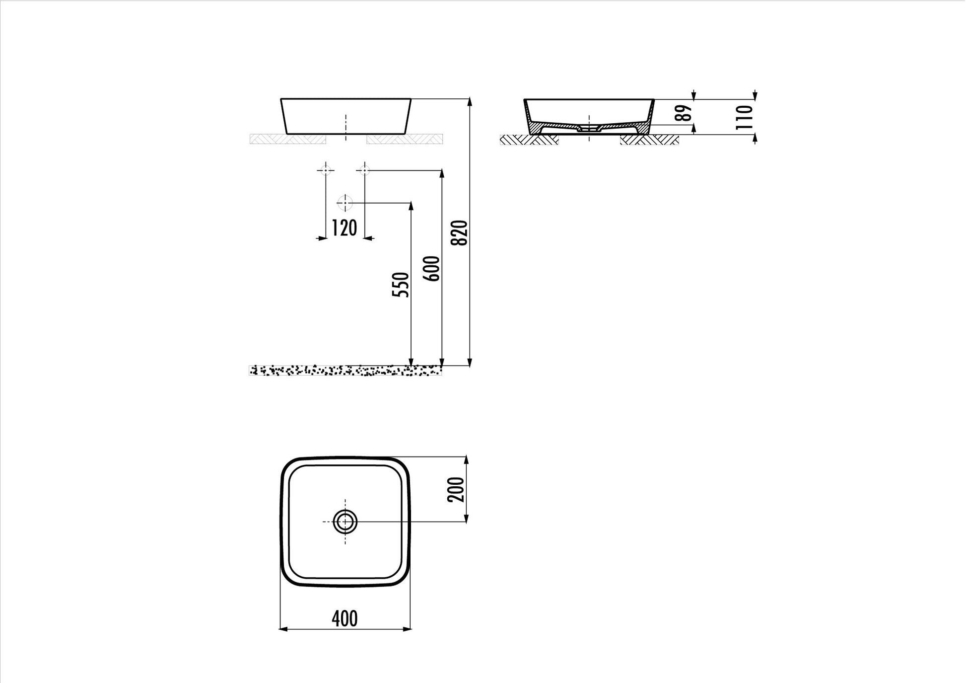 Creavit Loop Kare Çanak Lavabo Beyaz 40 cm LP040-00CB00E-0000