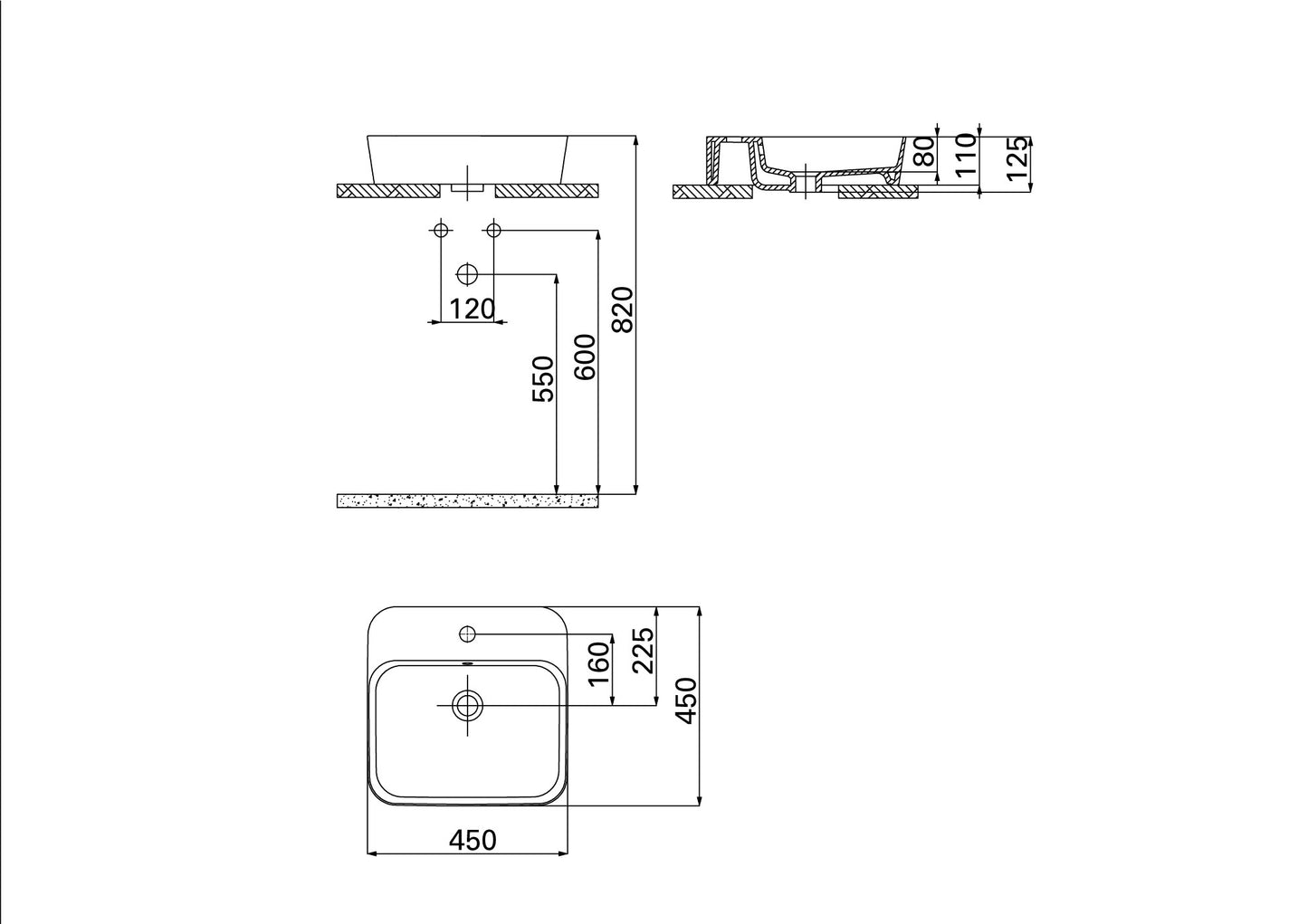 Creavit Loop Kare Çanak Lavabo Beyaz 45 cm LP046-00CB00E-0000