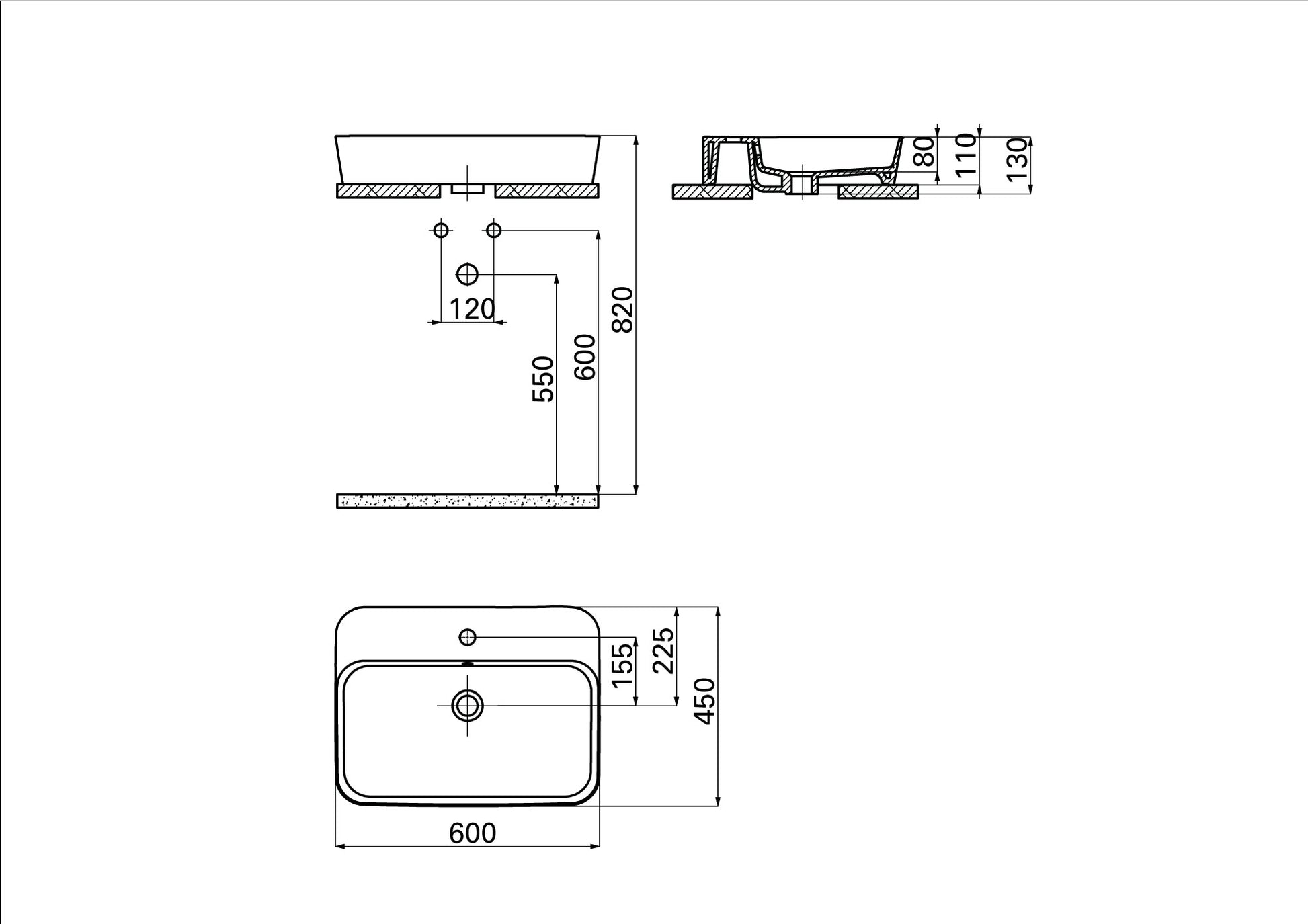 Creavit Loop Dikdörtgen Çanak Lavabo Beyaz 45x60 cm LP061-00CB00E-0000