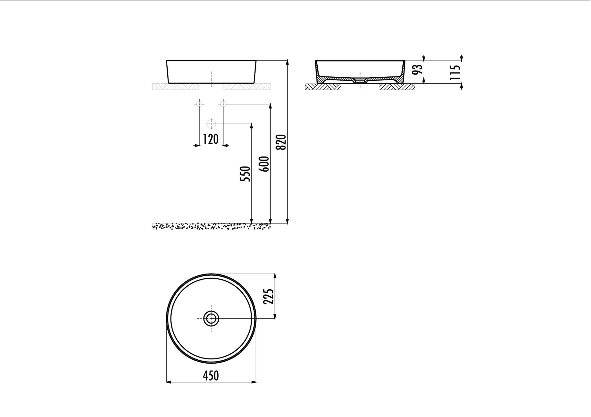 Creavit Loop Yuvarlak Çanak Lavabo Beyaz Ø45 cm Mat Basalt LP145-00AM00E-0000