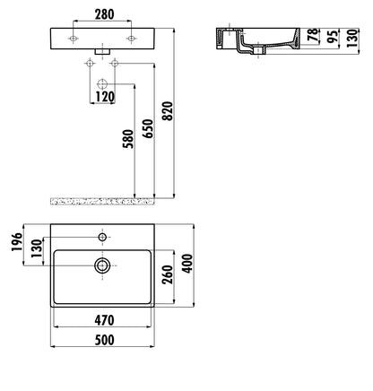 Creavit Next 40x50 cm Setüstü Düz Kare Lavabo NX242