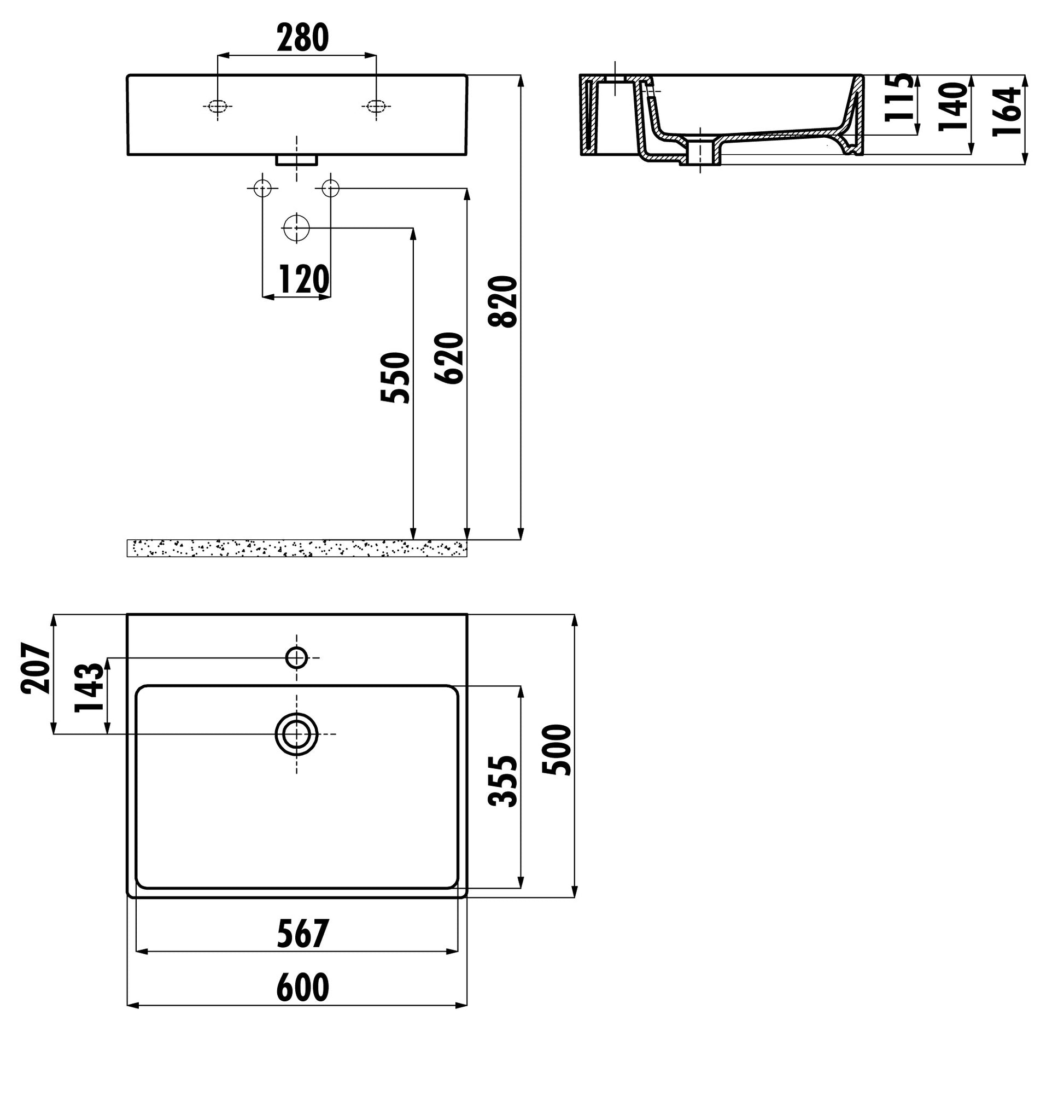 Creavit Next 50x60 cm Setüstü Düz Kare Lavabo NX260