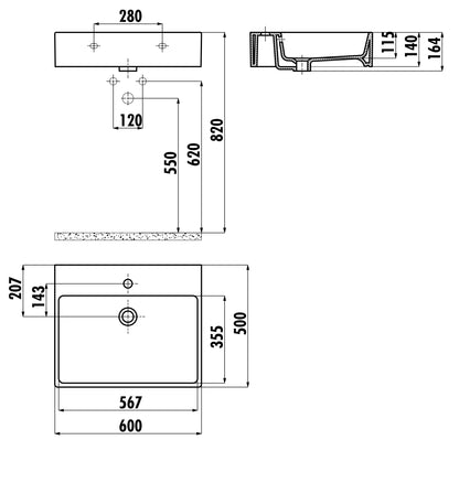 Creavit Next 50x60 cm Setüstü Düz Kare Lavabo NX260