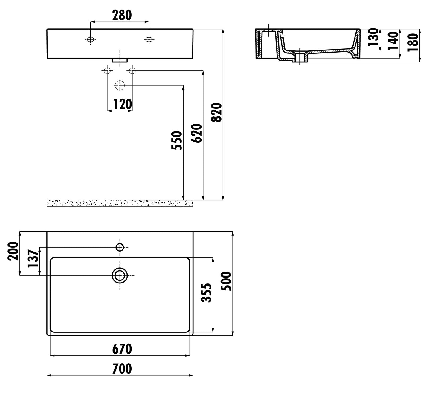 Creavit Next 50x70 cm Setüstü Düz Kare Lavabo NX270