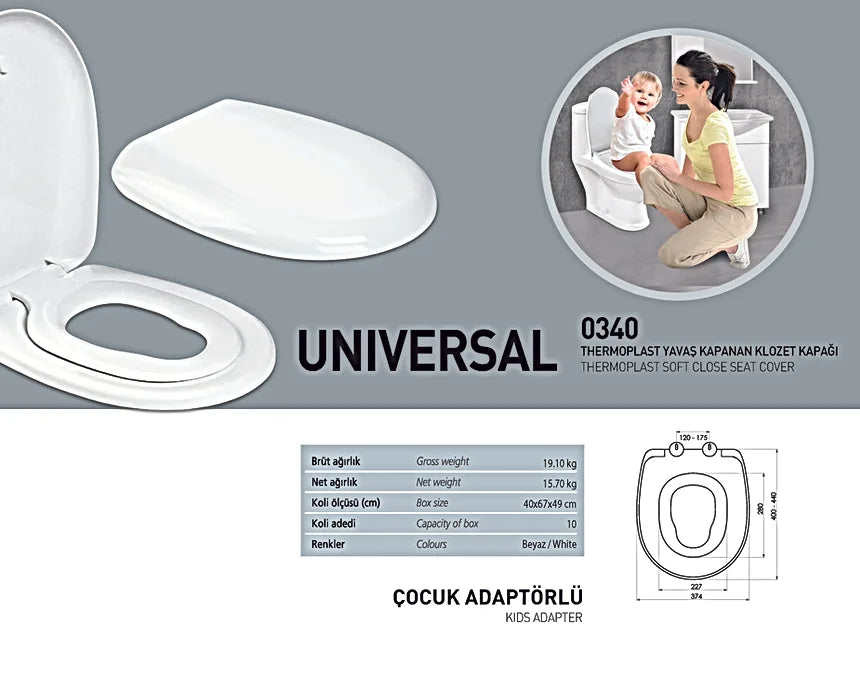 Nkp Universal Çocuk Adaptörlü Yavaş Kapanır Klozet Kapağı Thermoplast 0340