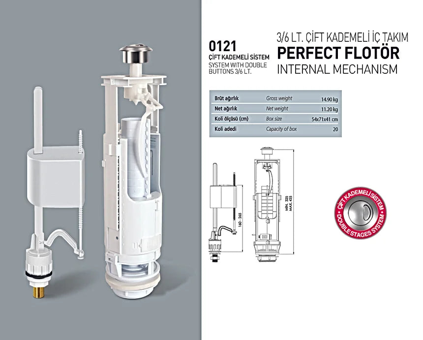 Nkp Rezervuar 3/6 Litre İç Takım Perfect Flotör Çift Kademeli Sistem 0121