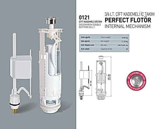 Nkp Rezervuar 3/6 Litre İç Takım Perfect Flotör Çift Kademeli Sistem 0121